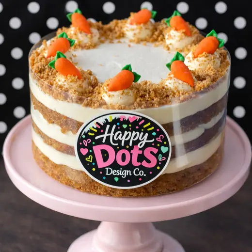 Three-layer carrot cake topped with frosted carrots